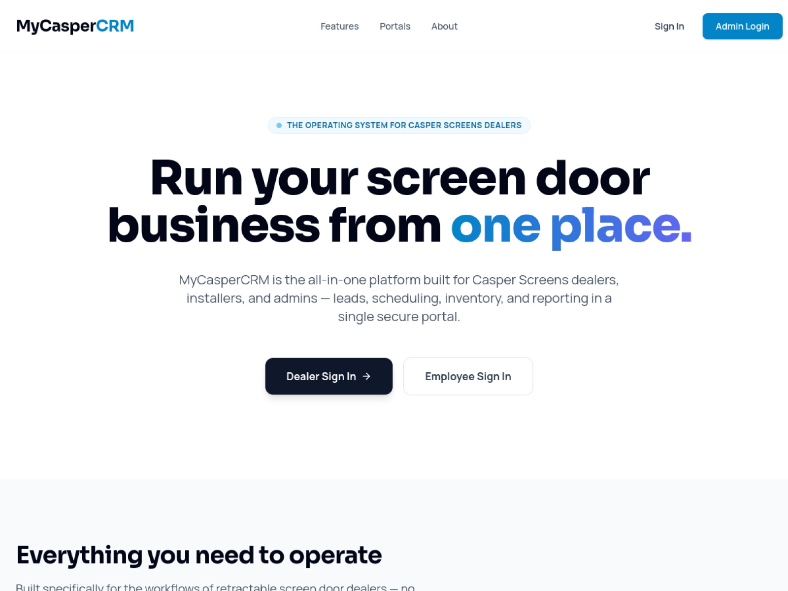 MyCasperCRM website screenshot